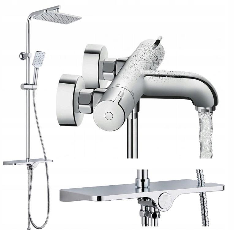 Bateria wannowo-prysznicowa dwuuchwytowa ścienna Hansgrohe Ecostat srebrny