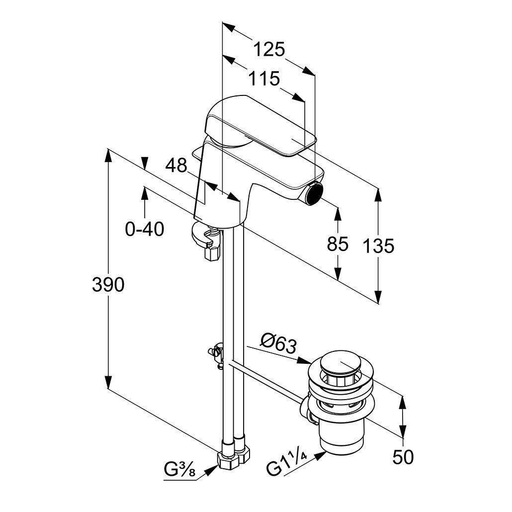 Bateria bidetowa stojąca KLUDI AMEO 1-uchwyt 1-otw chrom ze stałą wylewką
