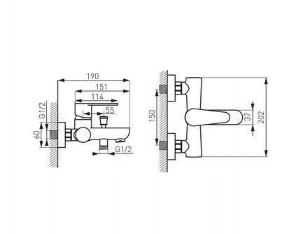 FERRO Bateria wannowa Algeo ścienna chrom 48h