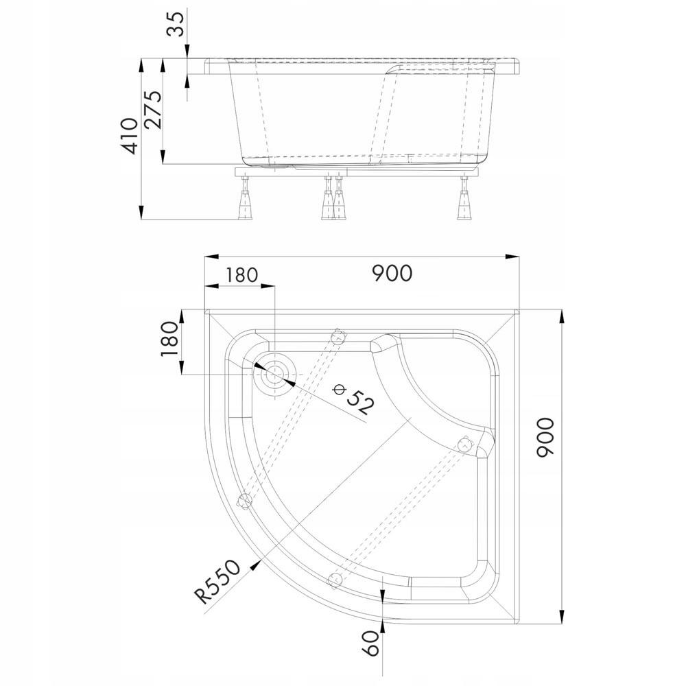 SCHEDPOL Brodzik akrylowy Doris Standard Plus 90x90x28 cm R55 półokrągły