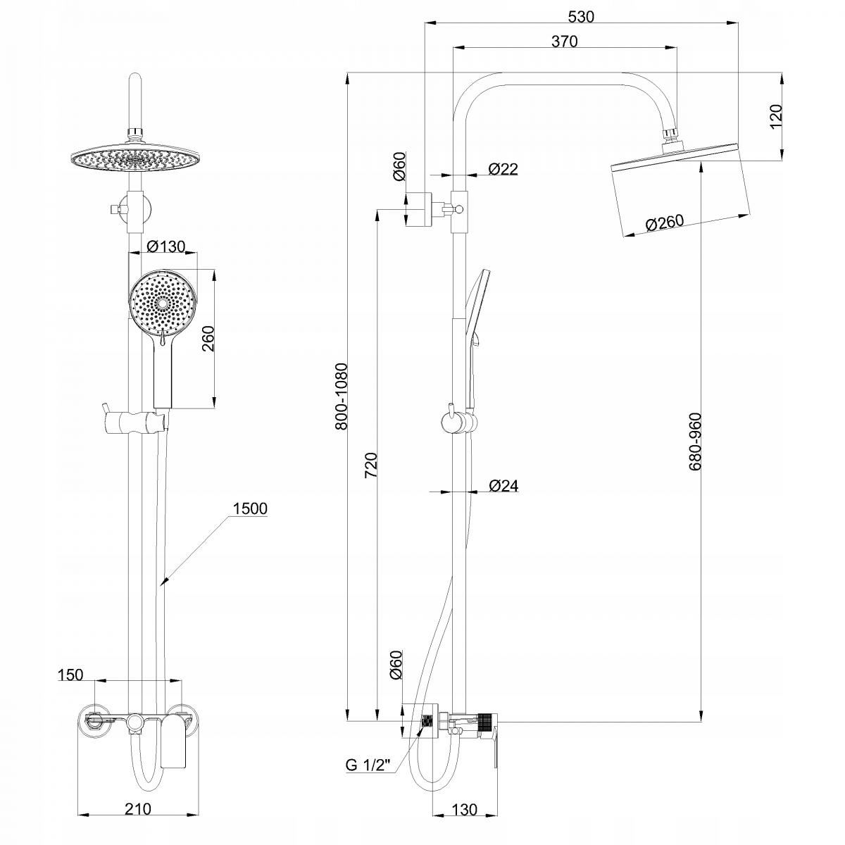 INVENA DESZCZOWNIA Z BATERIĄ NATRYSKOWĄ RIKIA CHROM