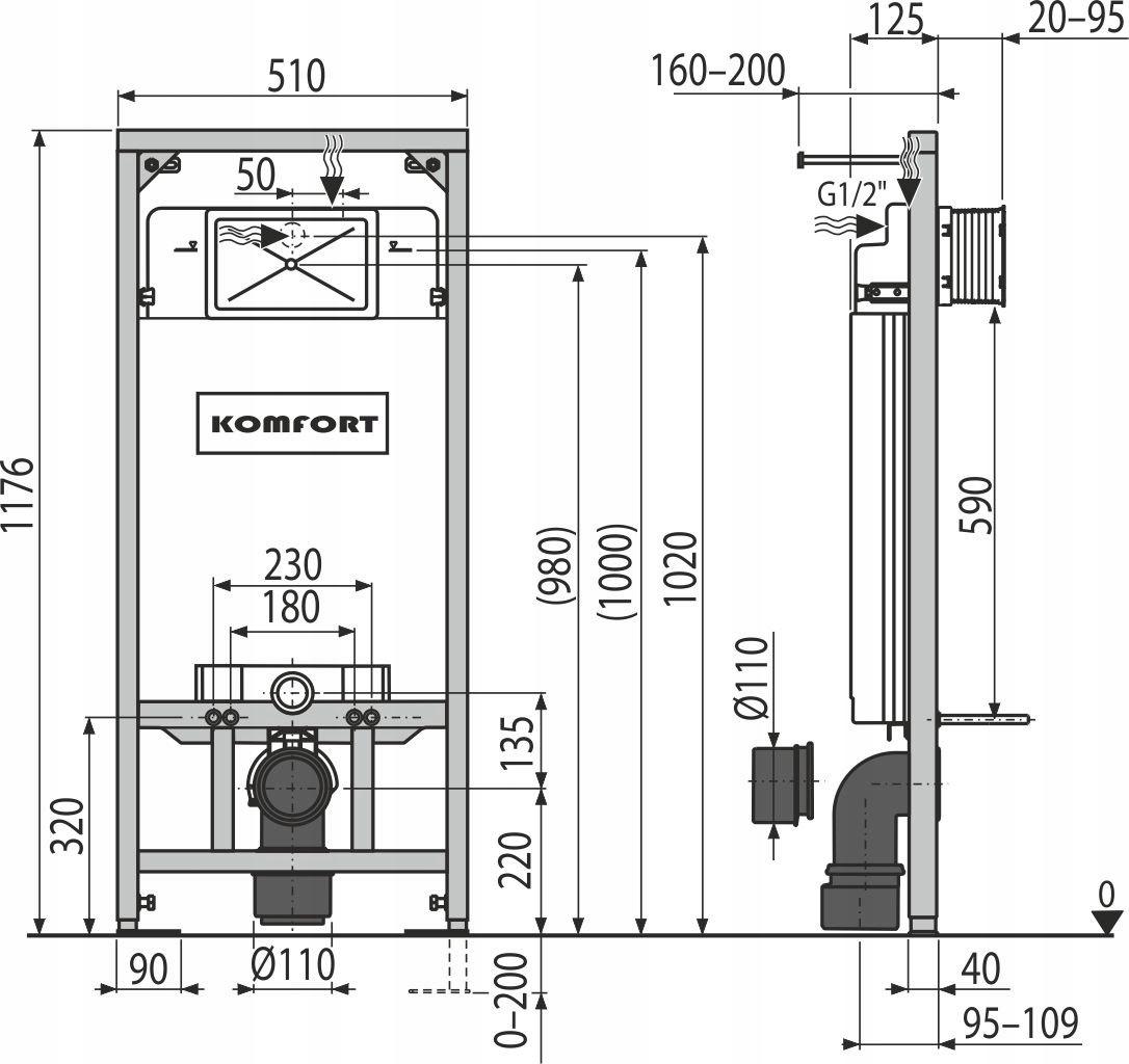 Stelaż podtynkowy do WC + mocowanie ALCADRAIN 510 x 125 x 1120 mm