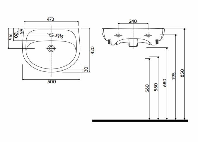 KOŁO Umywalka GEBERIT Solo meblowa z otworem z przelewem 500 x 420 mm biała