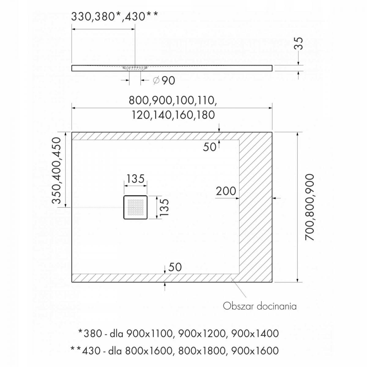 SCHEDPOL Brodzik kompozyt Kalait Stabilsound Plus White Stone 80x90 z M2
