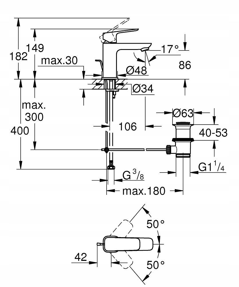 Bateria umywalkowa montaż jednootworowy rozmiar XL GROHE GROHE CUBEO chrom
