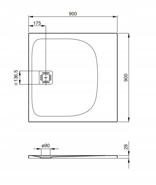 Brodzik Stonex kwadrat 90x90 cm ROCA VITALLE PALO bez syfonu w komplecie