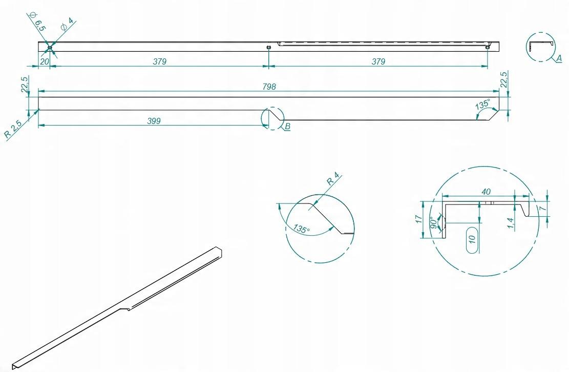 Uchwyt SOHO 80cm (1szt.) Black Matt ELITA