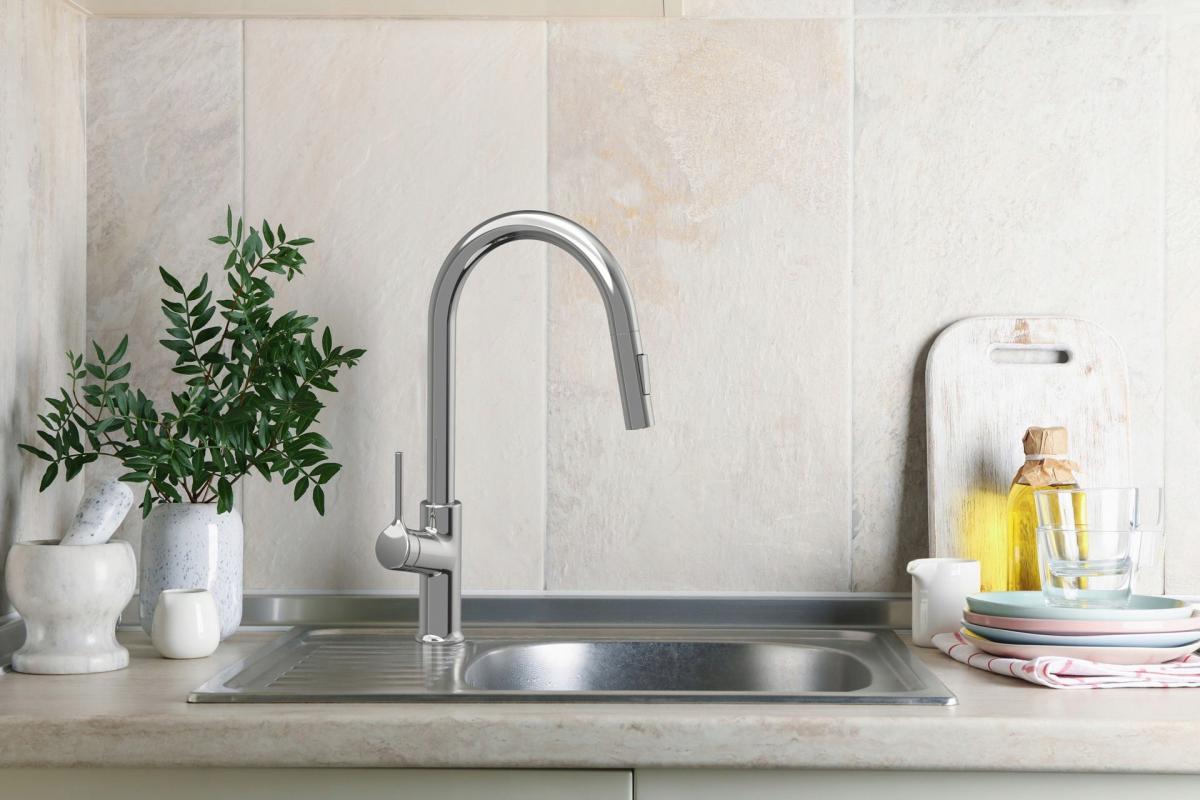 INVENA BATERIA ZLEW FARSALA Z WYCIĄGANĄ 2F WYLEWKĄ TYPU U CHROM TREND