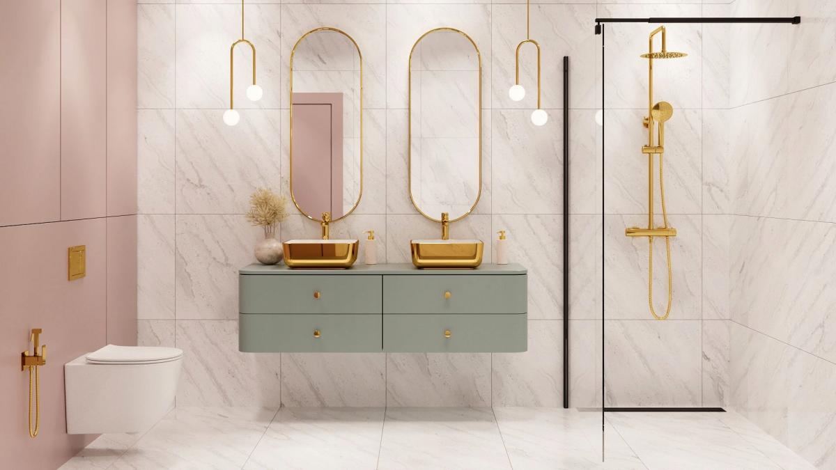 INVENA DESZCZOWNIA Z BATERIĄ TERMOSTATYCZNĄ GOLD INVENA TREND ZŁOTA