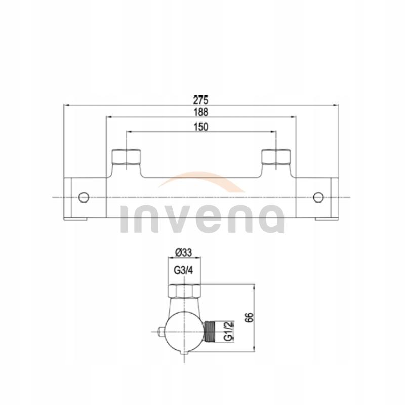Bateria natryskowa INVENA termostatyczna z systemem COOL TOUCH 48h