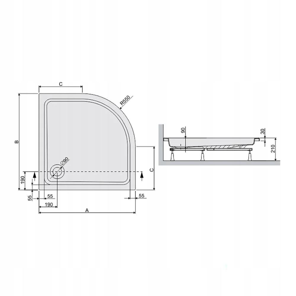 Brodzik akrylowy półokrągły SANPLAST Free Line BP/FREE 90x90x9+STB biały