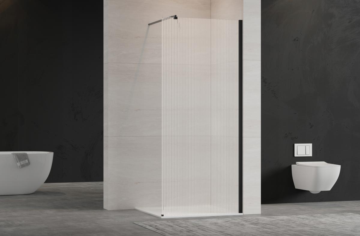 INVENA KABINA WALK-IN II TREND 120X200CM RYFLOWANA 8MM SHINY-GL.CZARNY