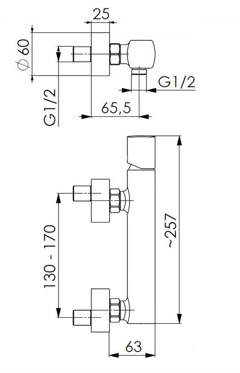 Bateria natryskowa ścienna ARMATURA KRAKÓW NEON 1-uchw 2-otw mosiężna chrom