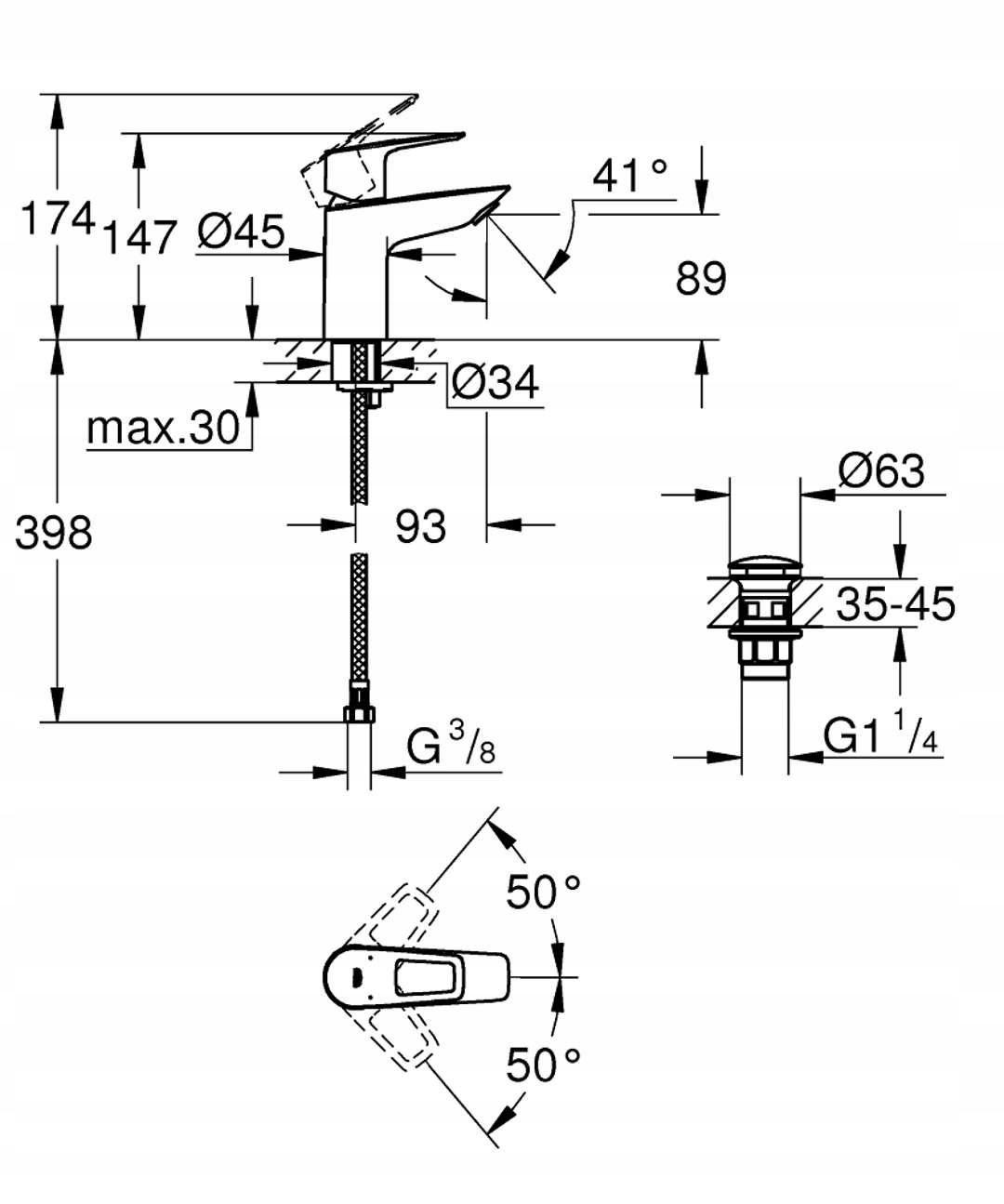 Bateria umywalkowa stojąca GROHE BauLoop 1-uchwyt. 1-otworowa DN 15 chrom