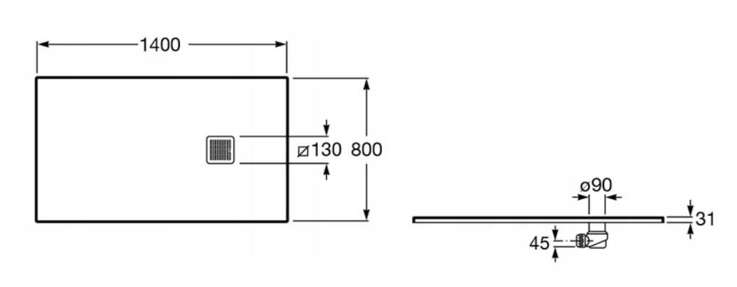 Brodzik prysznicowy kompozyt STONEX prostokąt 80x140x3.1 cm TERRAN syfon