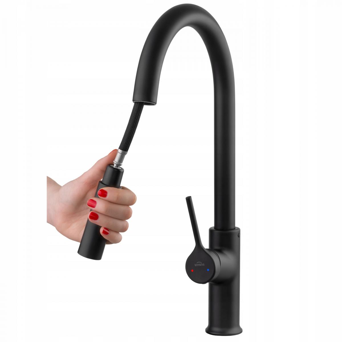 INVENA BATERIA ZLEW FARSALA Z WYCIĄGANĄ 2F WYLEWKĄ TYPU U CZARNA TREND