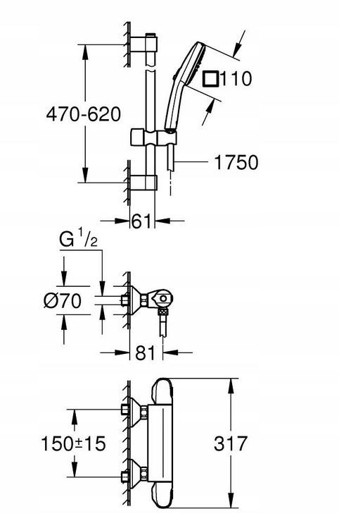 Bateria prysznicowa ścienna GROHE BauLoop 1-uchwytowa 2-otworowa chrom
