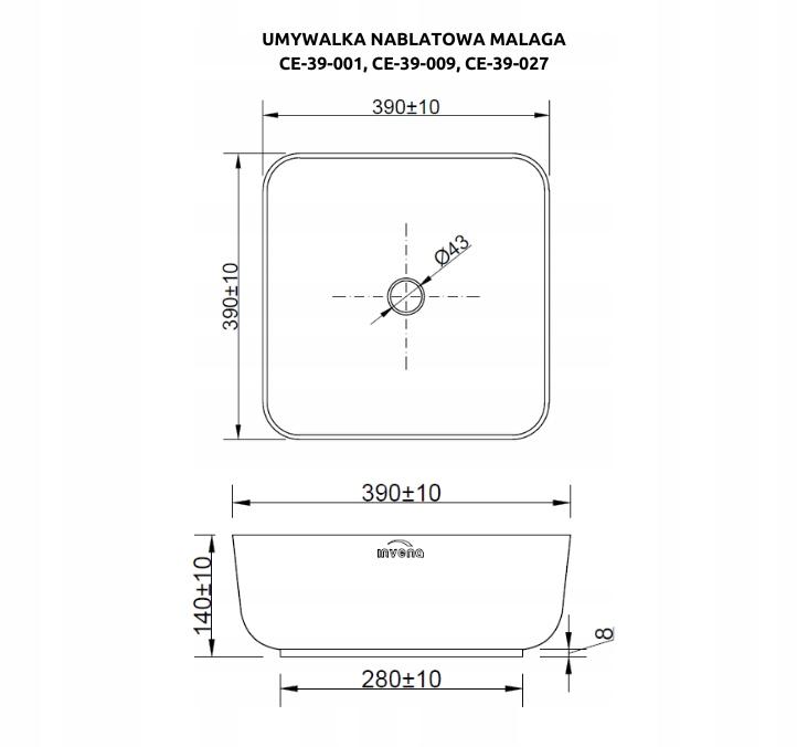 Umywalka nablatowa INVENA MALAGA CZARNO ZŁOTA 48h