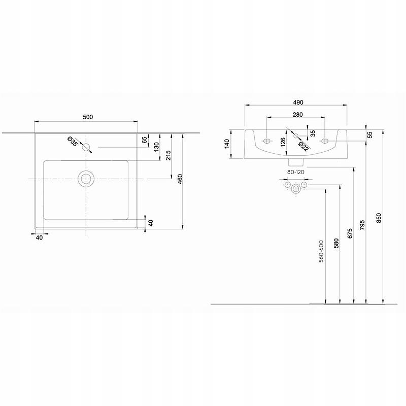 Geberit Umywalka TWINS 50 x 46 cm wisząca 48h
