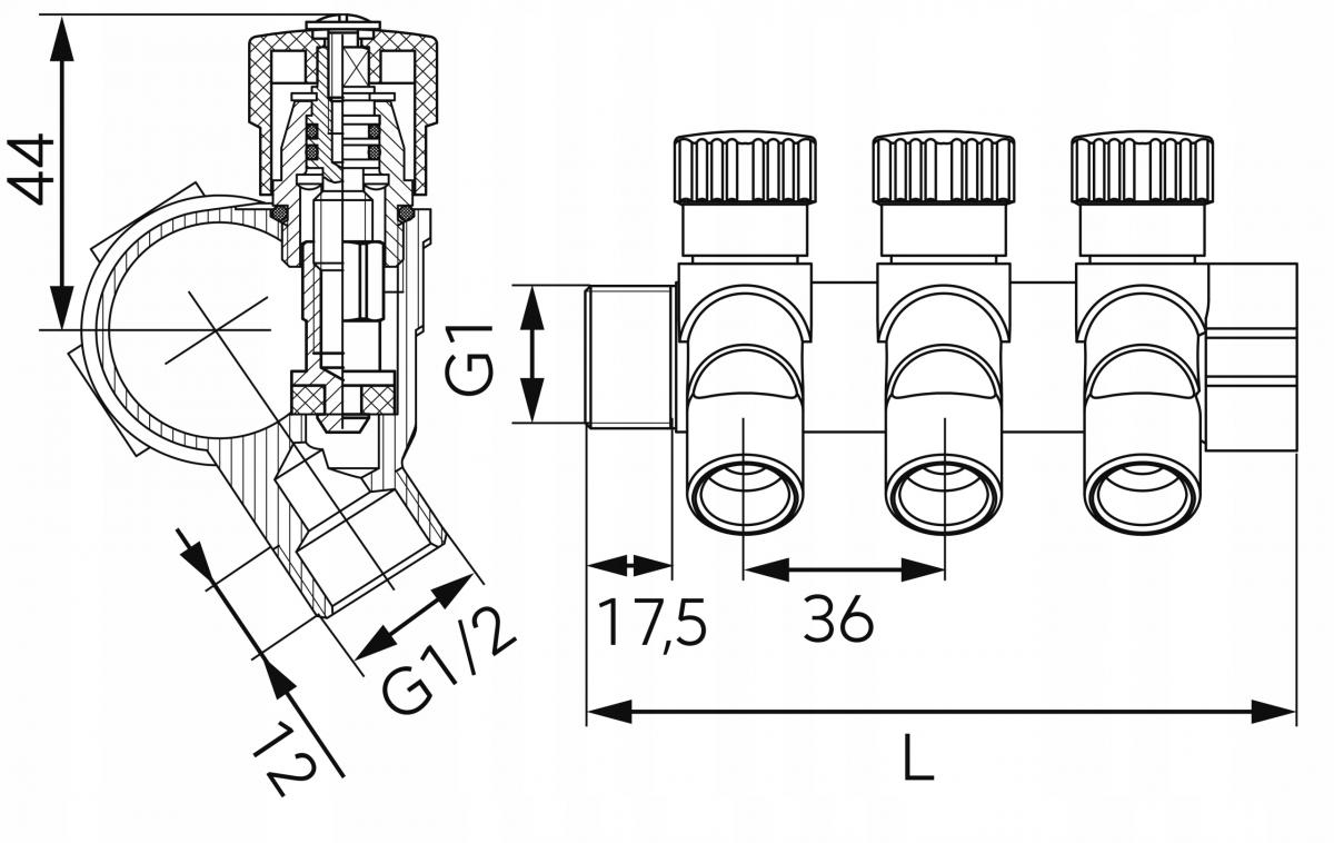 ROZDZIELACZ SANITARNY 1X1/2, 4-DROGOWY