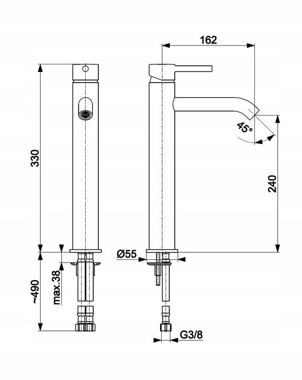 Bateria umywalkowa stojąca ORAS SAGA2017 1-uchwytowa 1-otworowa chrom