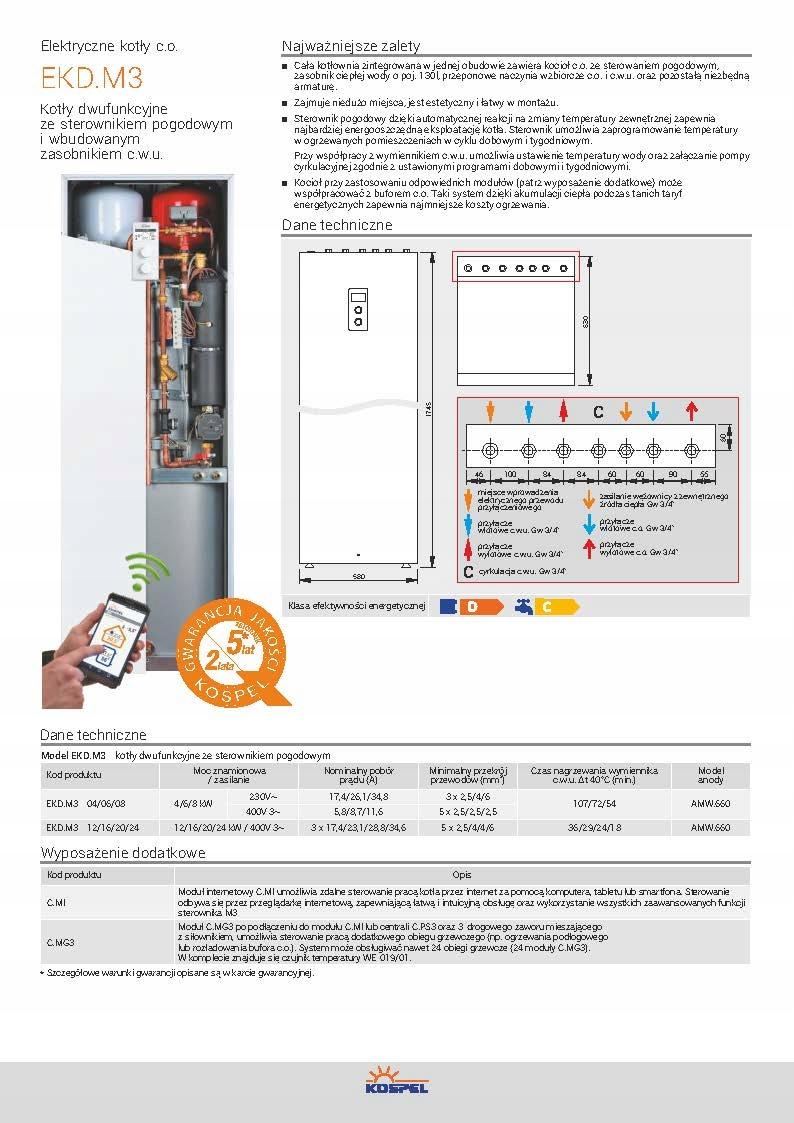 Kocioł elektryczny KOSPEL EKD.M3-12/16/20/24 kW 48h