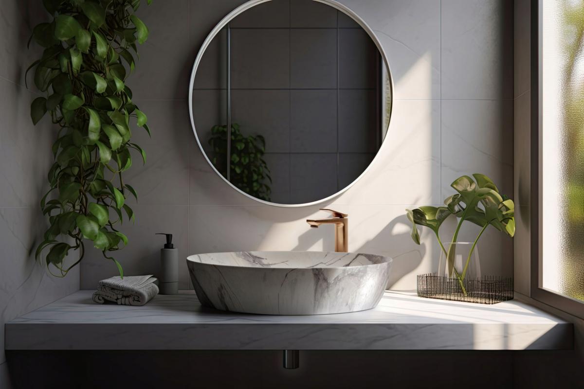 INVENA UMYWALKA NABLATOWA KAFE TREND 62 CM OWALNA EFEKT MARMUR BEŻ/BRĄZ MAT