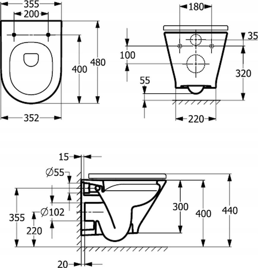 Miska WC GAP ROUND COMPACTO podwieszana Rimless + deska wolnoopadająca slim