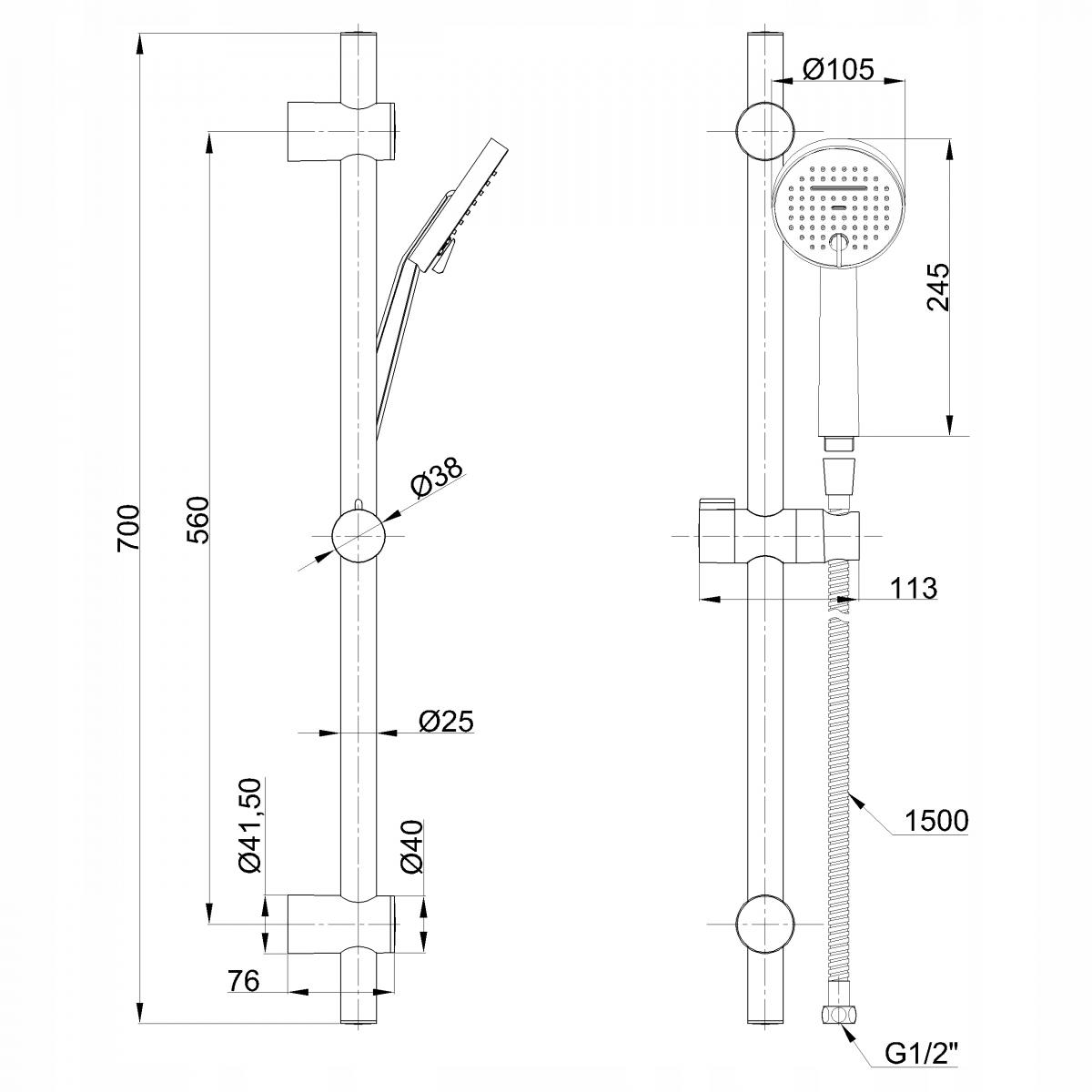 INVENA ZESTAW NATRYSKOWY NA DRĄŻKU MOONLIGHT, CZARNY / ROSE GOLD 2F