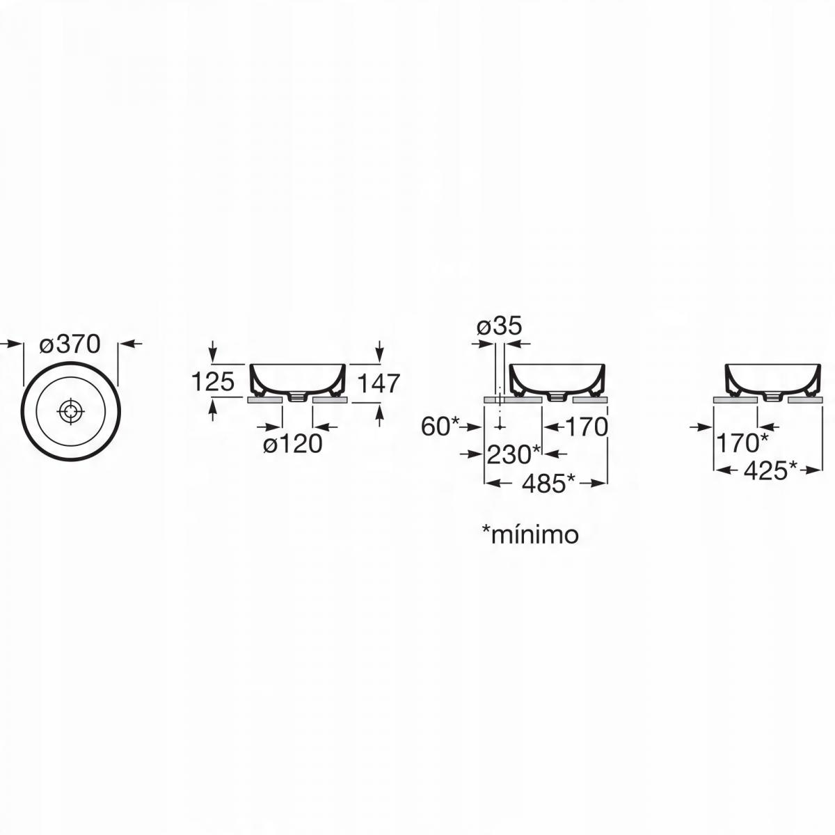 Umywalka nablatowa ONA ROUND 37cm, b/otw., b/przel. Biały ROCA