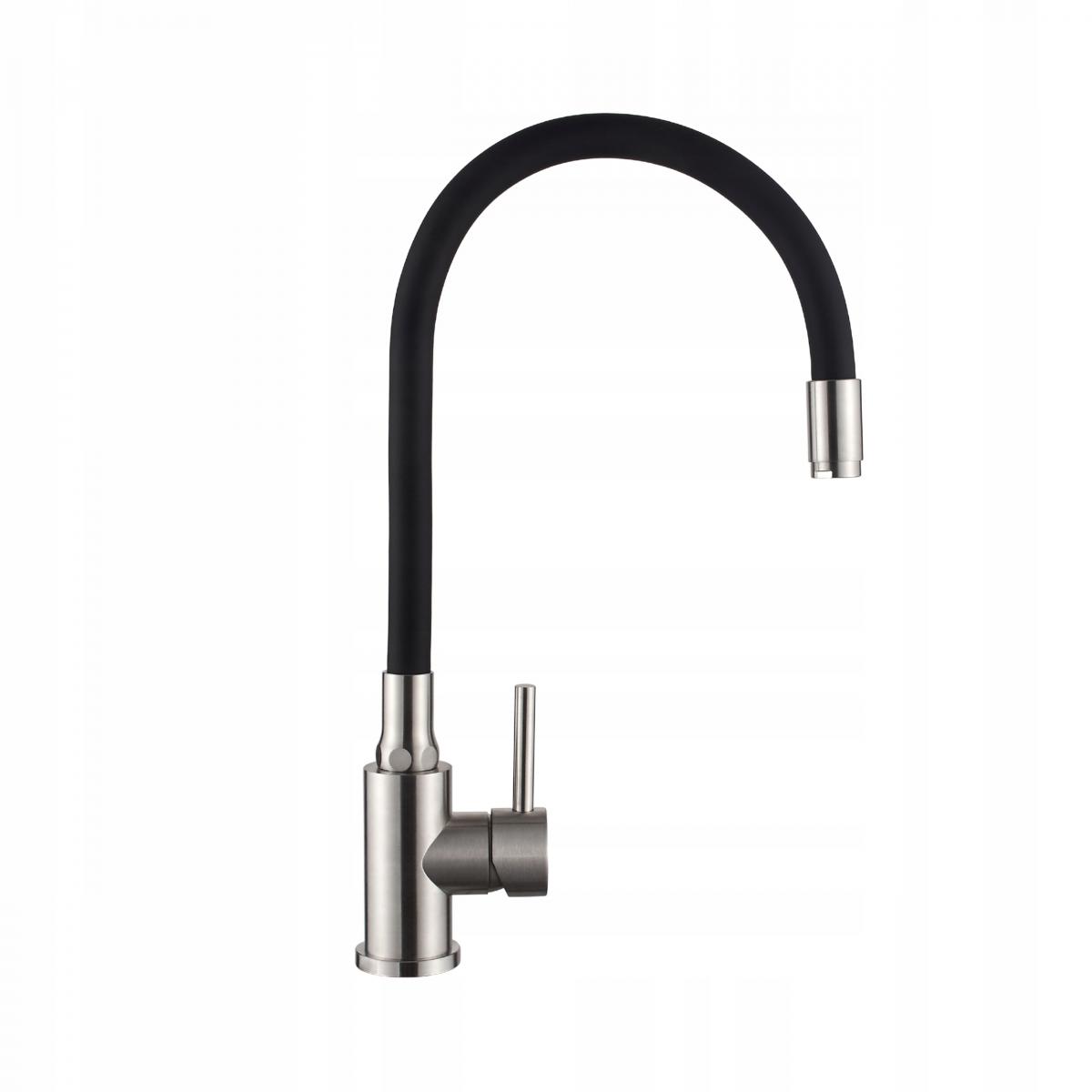 INVENA BATERIA ZLEWOZMYWAKOWA SILVA Z RUCHOMĄ WYLEWKĄ, INOX / CZARNA