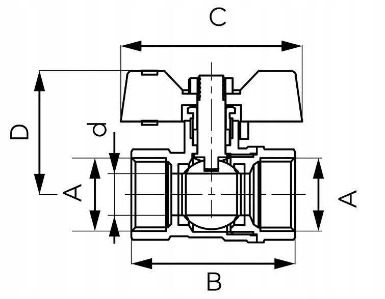 Kurek kulowy nakrętno-nakrętny z motylkiem, 1/2, F-Comfort