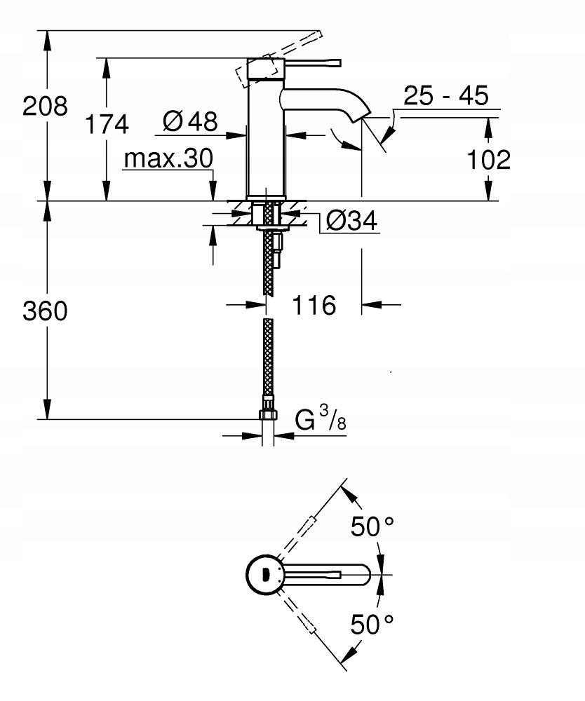 Bateria umywalkowa stojąca GROHE Essence 1-otw phantom black z obrotową wyl