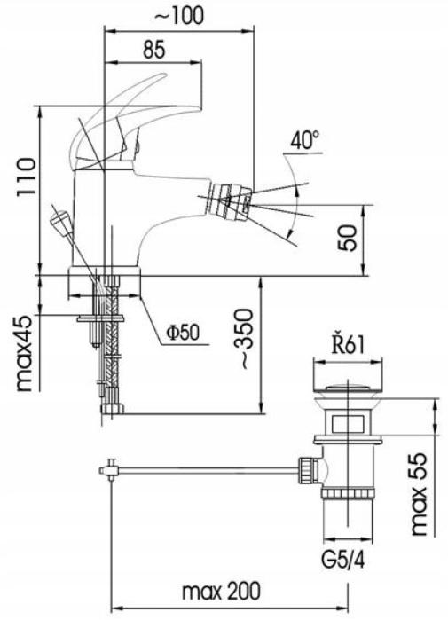 Bateria bidetowa stojąca ARMATURA KRAKÓW MOKAIT 1-uchwyt. 1-otw. czarna