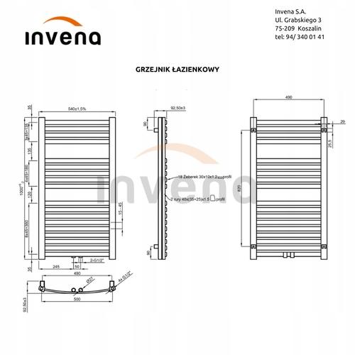 Grzejnik INVENA 1000X540 łazienkowy CZARNY WYSYŁKA 48h