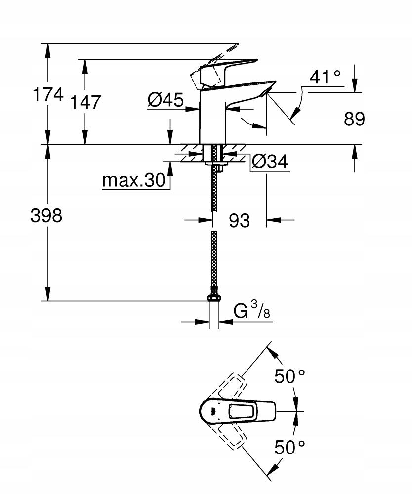 Bateria umywalkowa stojąca GROHE BauLoop 1-uchwyt. 1-otworowa DN 15 chrom