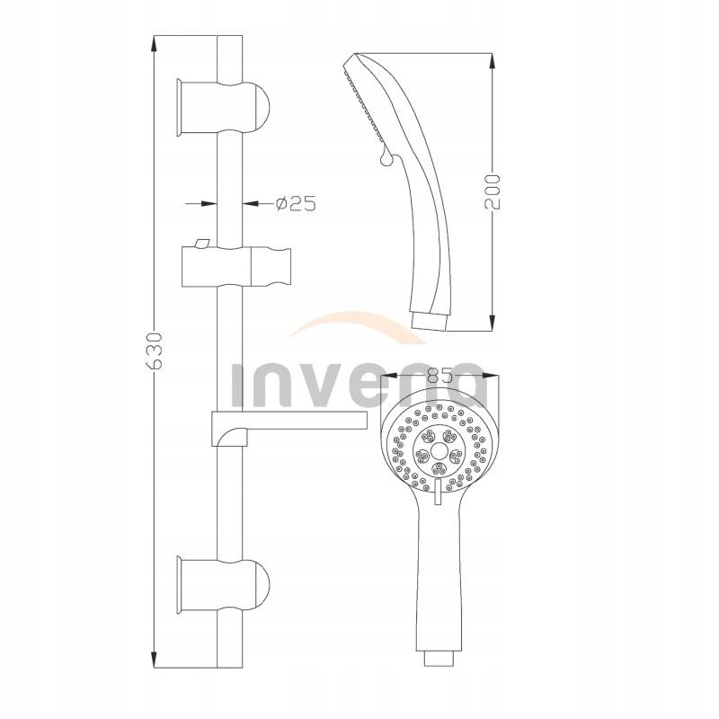 INVENA ZESTAW NATRYSKOWY NA DRĄŻKU HIUMA 3F