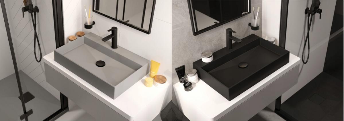 DEANTE Umywalka granitowa nablatowa - 60x40 cm Correo, antracyt metalik