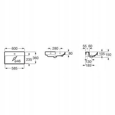 Umywalka ścienna ONA 60x36cm, z/otw., z/przel. Biały ROCA