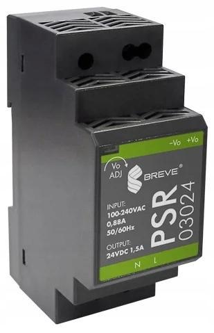 Zasilacz impulsowy PSR 03024 230/ 24VDC 1,5A 36W na szynę DIN, Uzas: 85-264