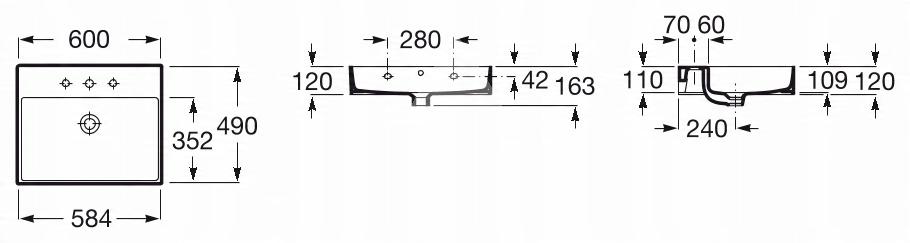 Umywalka ścienna INSPIRA 60x49 cm z/otw ROCA