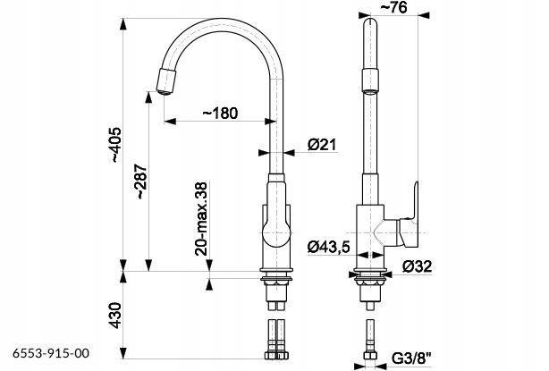Bateria kuchenna stojąca ARMATURA KRAKÓW RUMBA 1-otw. mosiężna chrom/czarny
