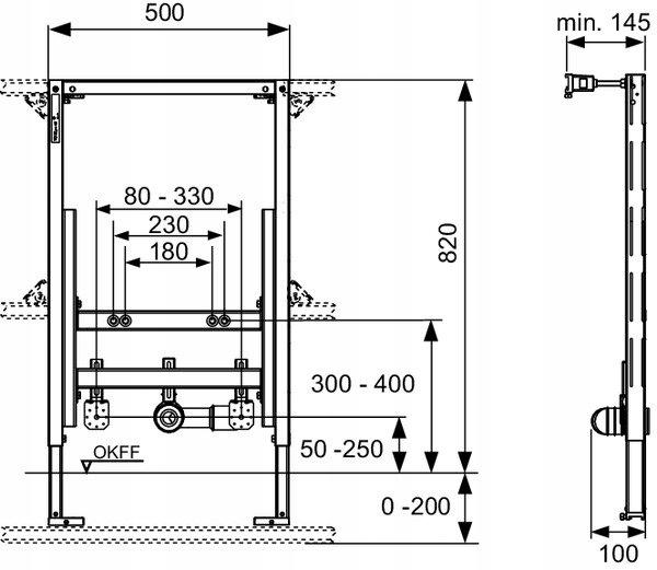 Stelaż do bidetu ściennego podtynkowy TECE TECEprofil 500 x 145 x 820 mm