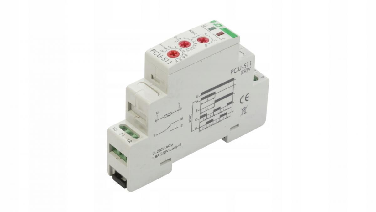 Przekaźnik czasowy PCU-511 wielofunkcyjny, styki:1P , U=230V, I=10A, 1 modu
