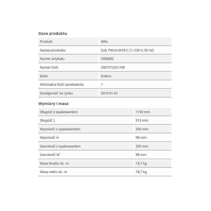 Pompa głębinowa Wilo-Sub TWU 4-0418-C EM do 120m 1x230V 48h