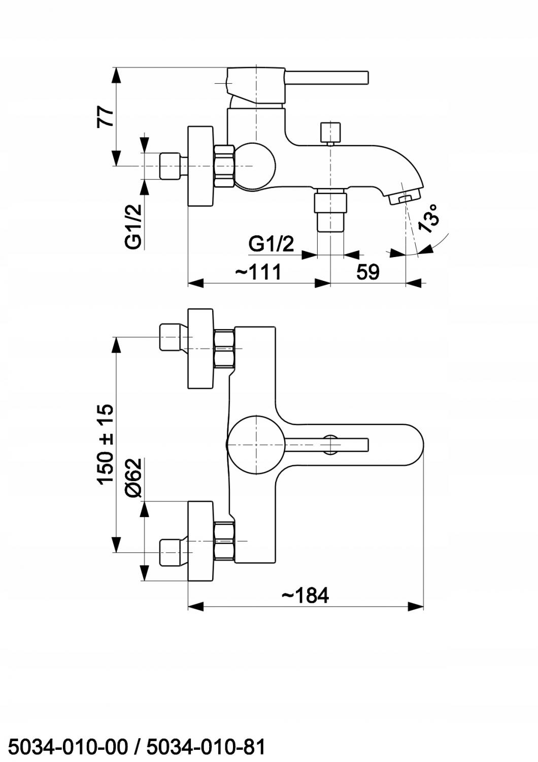 Bateria wannowa ścienna ARMATURA KRAKÓW TANZANIT 2-otw mosiężna chrom
