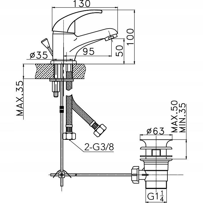 VALVEX Bateria umywalkowa Alba stojąca 1-otworowa z korkiem spustowym chrom
