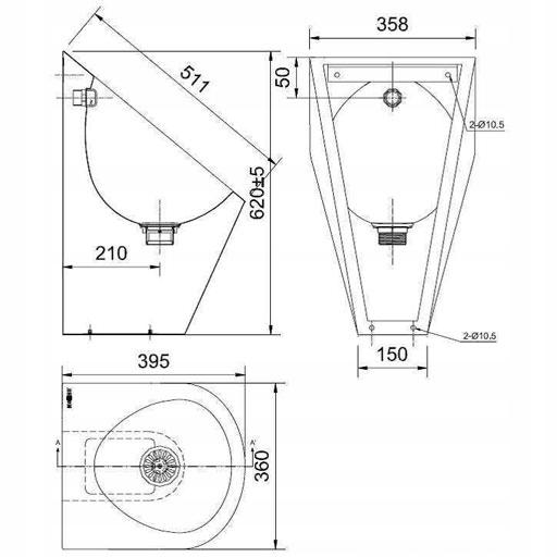 FANECO Pisuar wiszący ze stali nierdzewnej