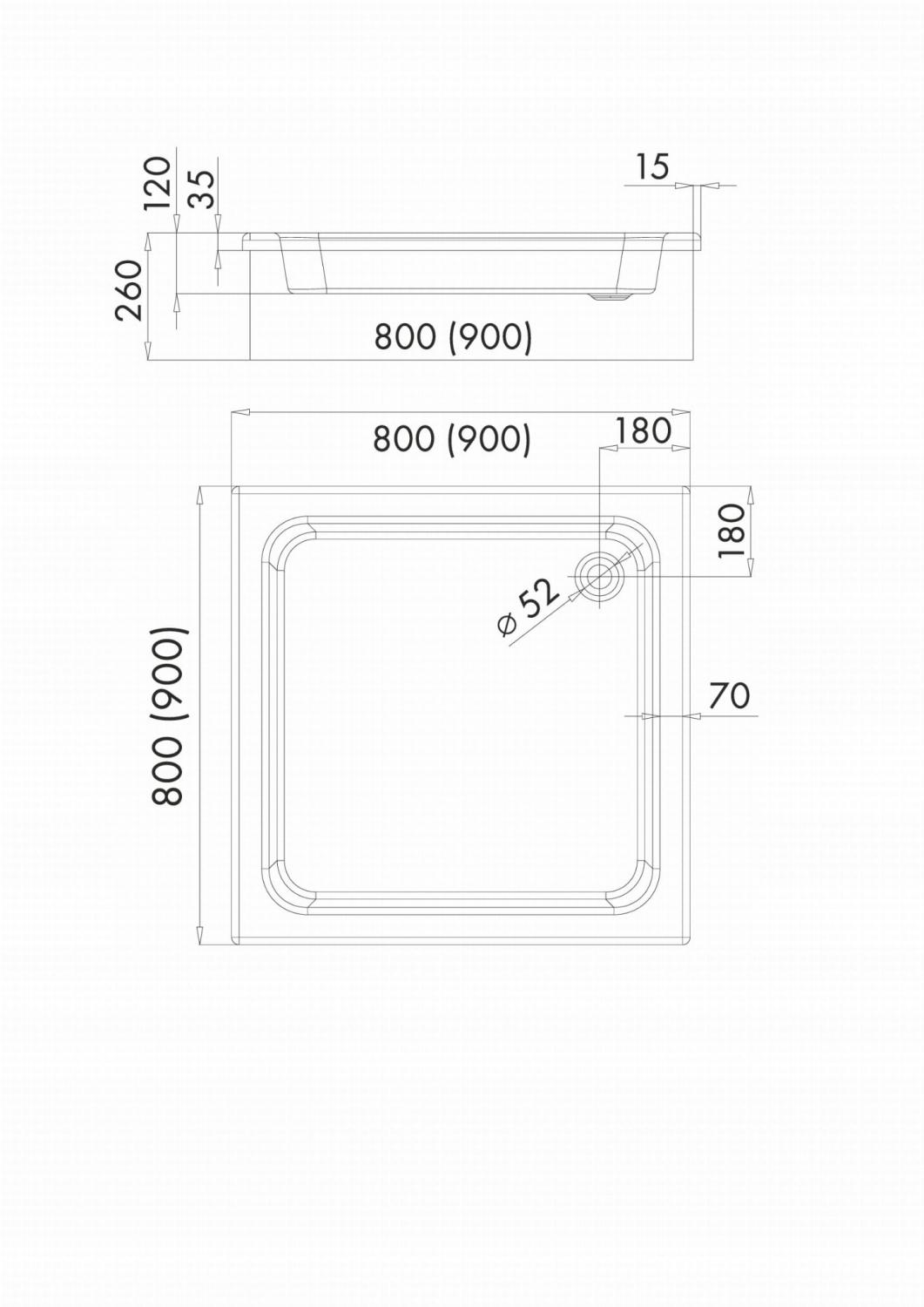 Brodzik akryl STABILSOUND kwadratowy 80x80x26 cm SCHEDPOL GRAWELLO
