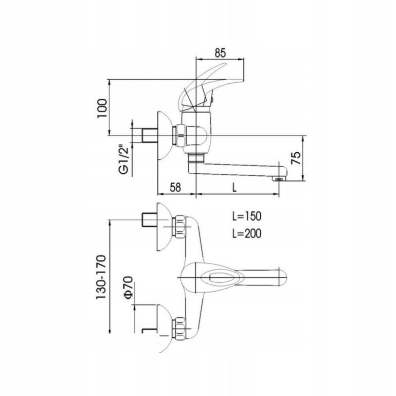 Bateria umywalkowa ścienna ARMATURA KRAKÓW MEDICO NEW mosiężna chrom